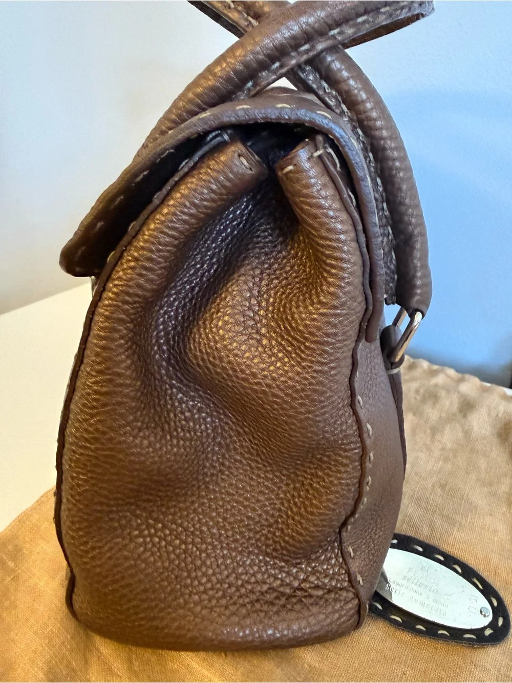 Vintage FENDI Selleria Linda Medium Handbag, Dark Chocolate Color